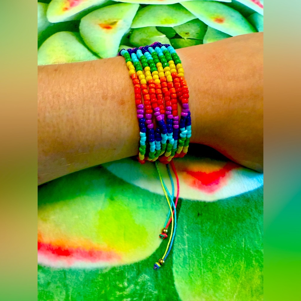 Colorful Rainbow Adjustable Beaded Bracelet Anklet